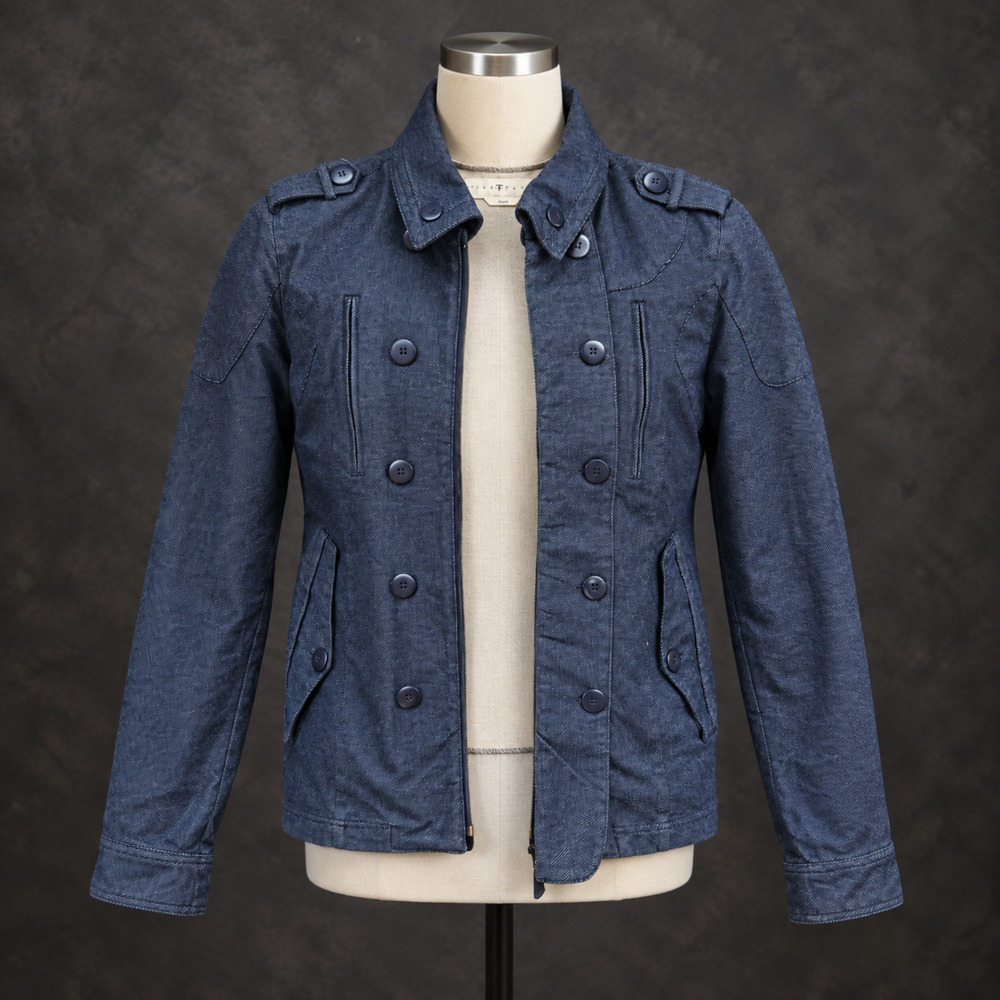 Five Four Mens Military Moto Jacket Blue Cotton Stretch Epaulet Size Small